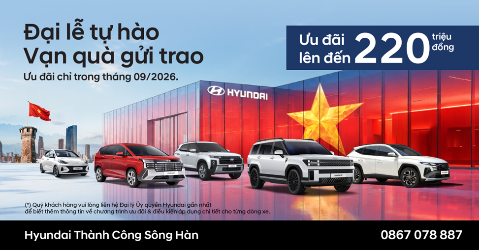 Khuyến Mãi Hyundai Tháng 9/2026: Ưu Đãi Lên Đến 220 Triệu Đồng Tại Hyundai Sông Hàn
